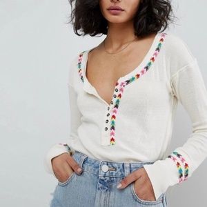 Free People Rainbow Thermal Long Sleeve NWT L